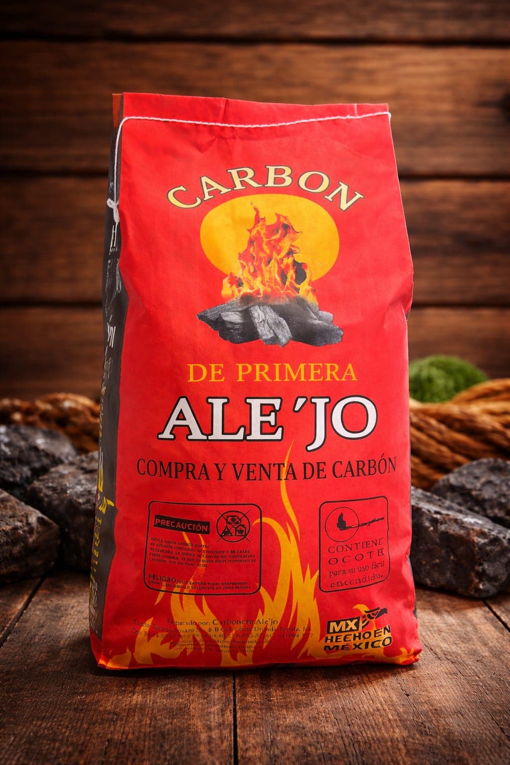Presentación propia de Carbón ALE'JO — bolsa roja